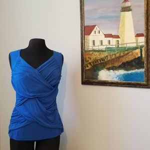 Blue Rouched Sleeveless Top